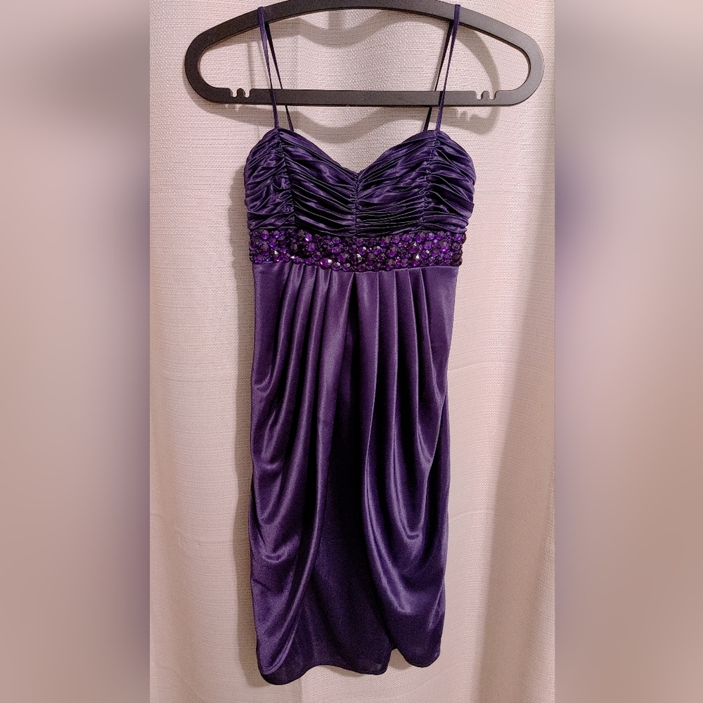 (4/$20) Le Chateau Women's Purple Sequin Babydoll Dress Size XS